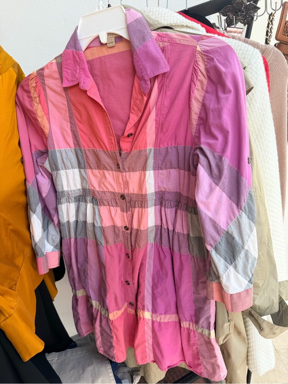 Burberry Pink Multi-Color Plaid Button-Front Women's Top